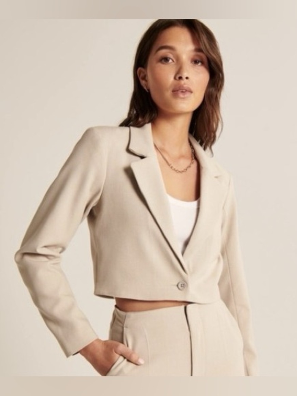 Avec Les Filles Cream Jacket Crop